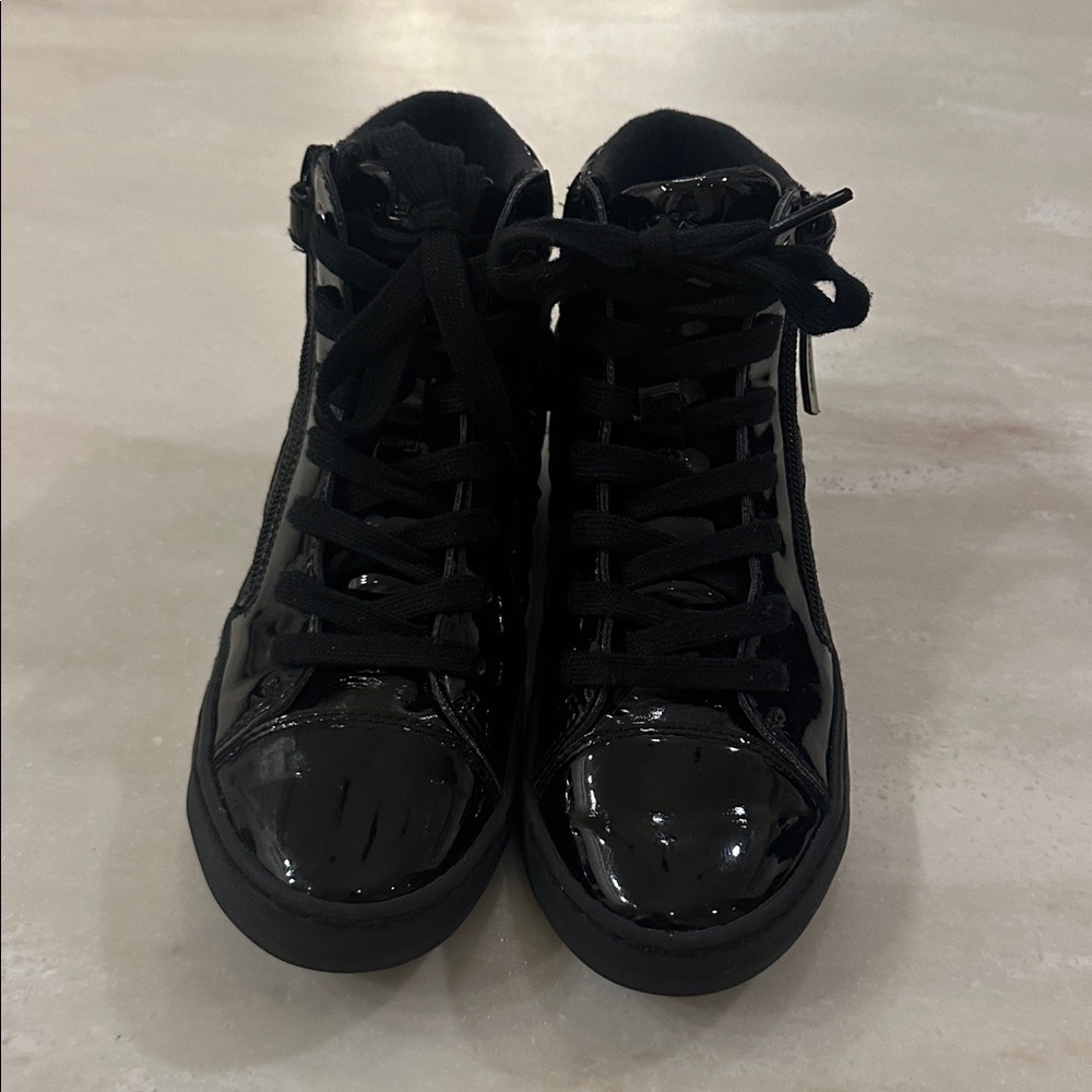 Lightly worn girl GEOX Black Patent Leather High-Top Sneakers